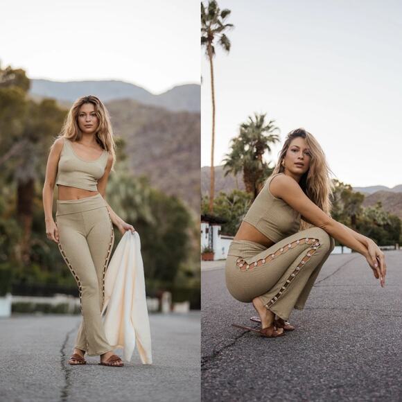 Akosha Swim Tan Isla Shimmer Pooka Shell Resortwear Vacation Festival Beach Pant - Picture 1 of 6